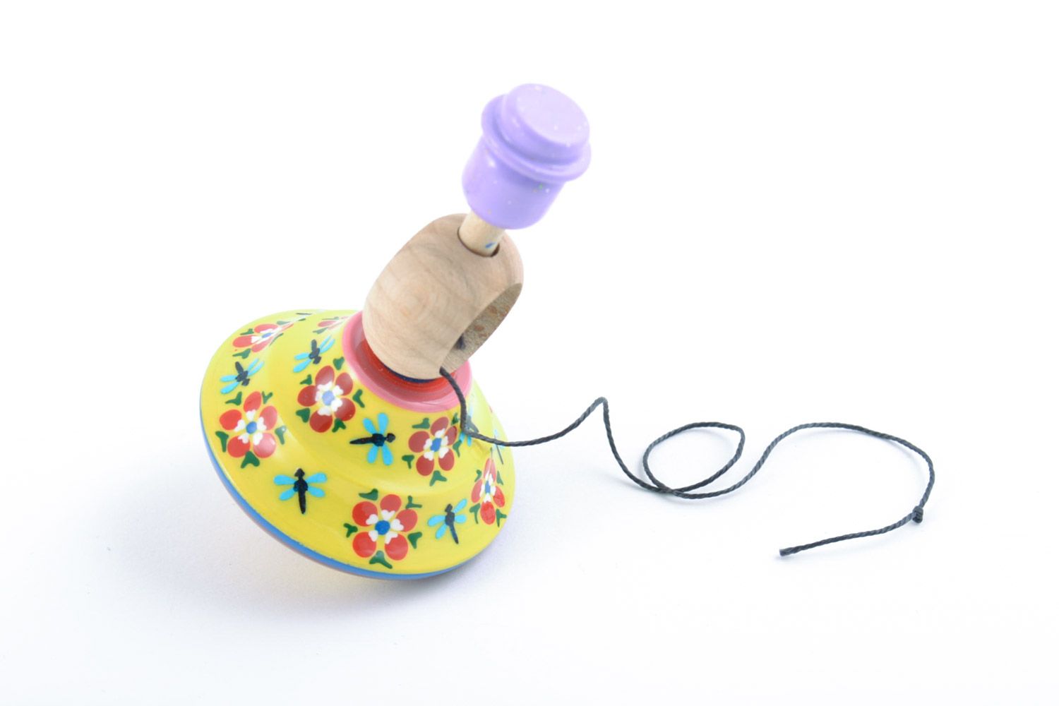 Деревянный волчок игрушка развивающая ручной работы расписной цветной с кольцом фото 1