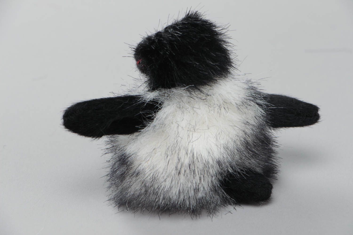 Gray and black handmade flully fur puppet toy crow photo 3