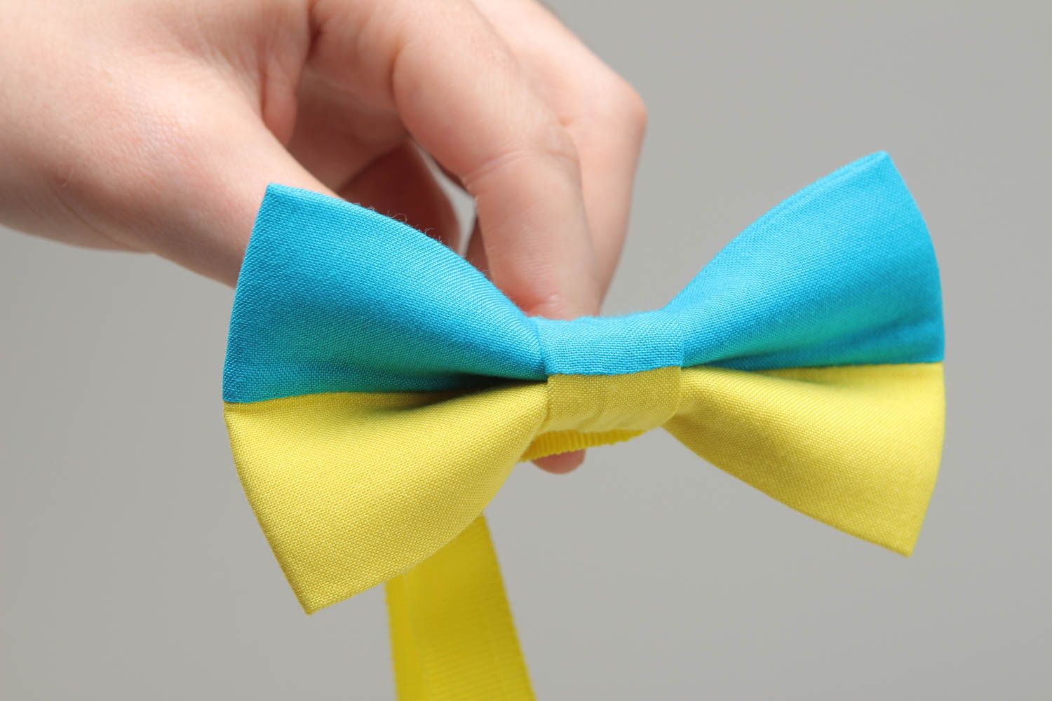 Fabric bow tie of yellow and blue colors photo 4