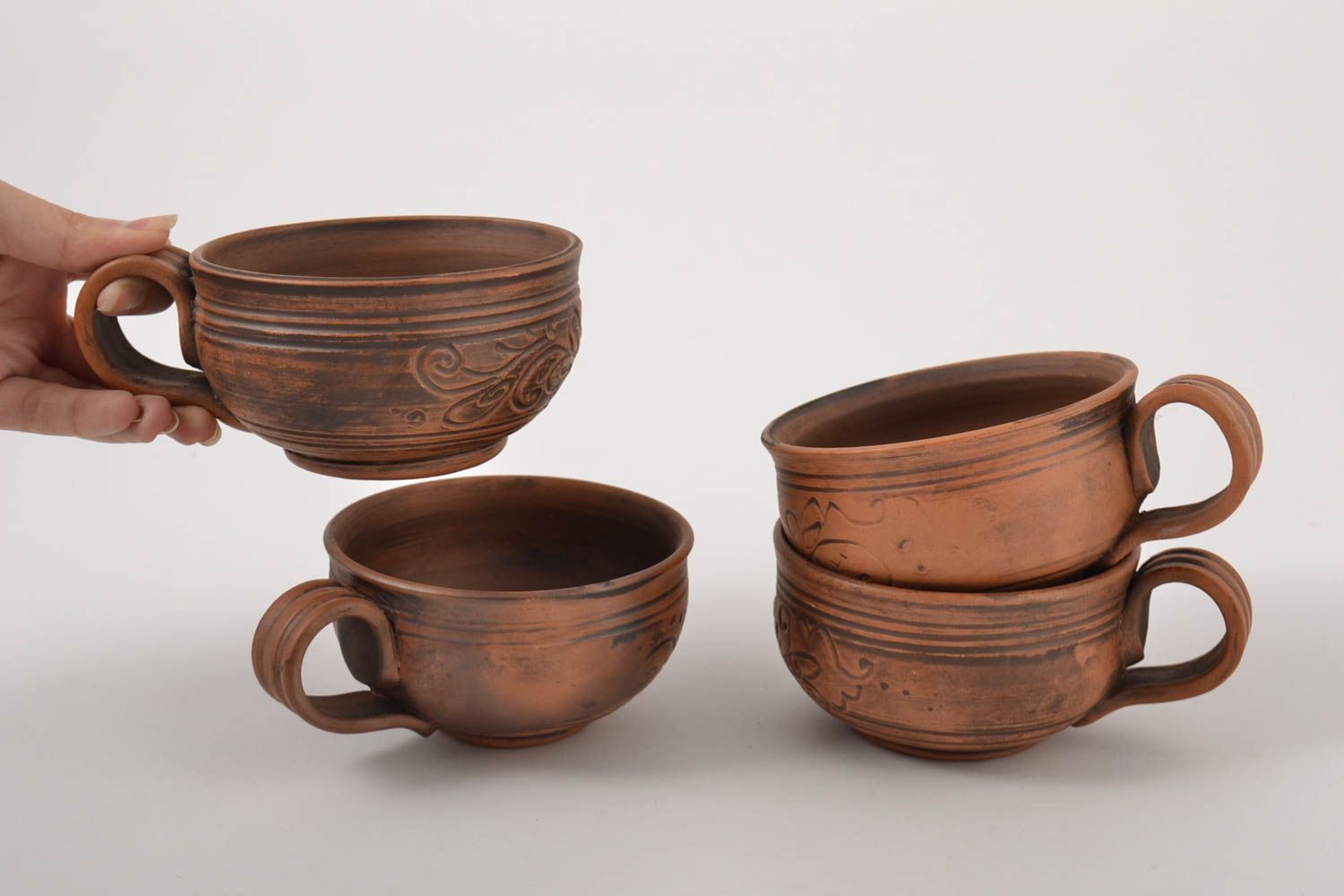 Set of 4 four handmade coffee mugs with handles 2,07 lb photo 5