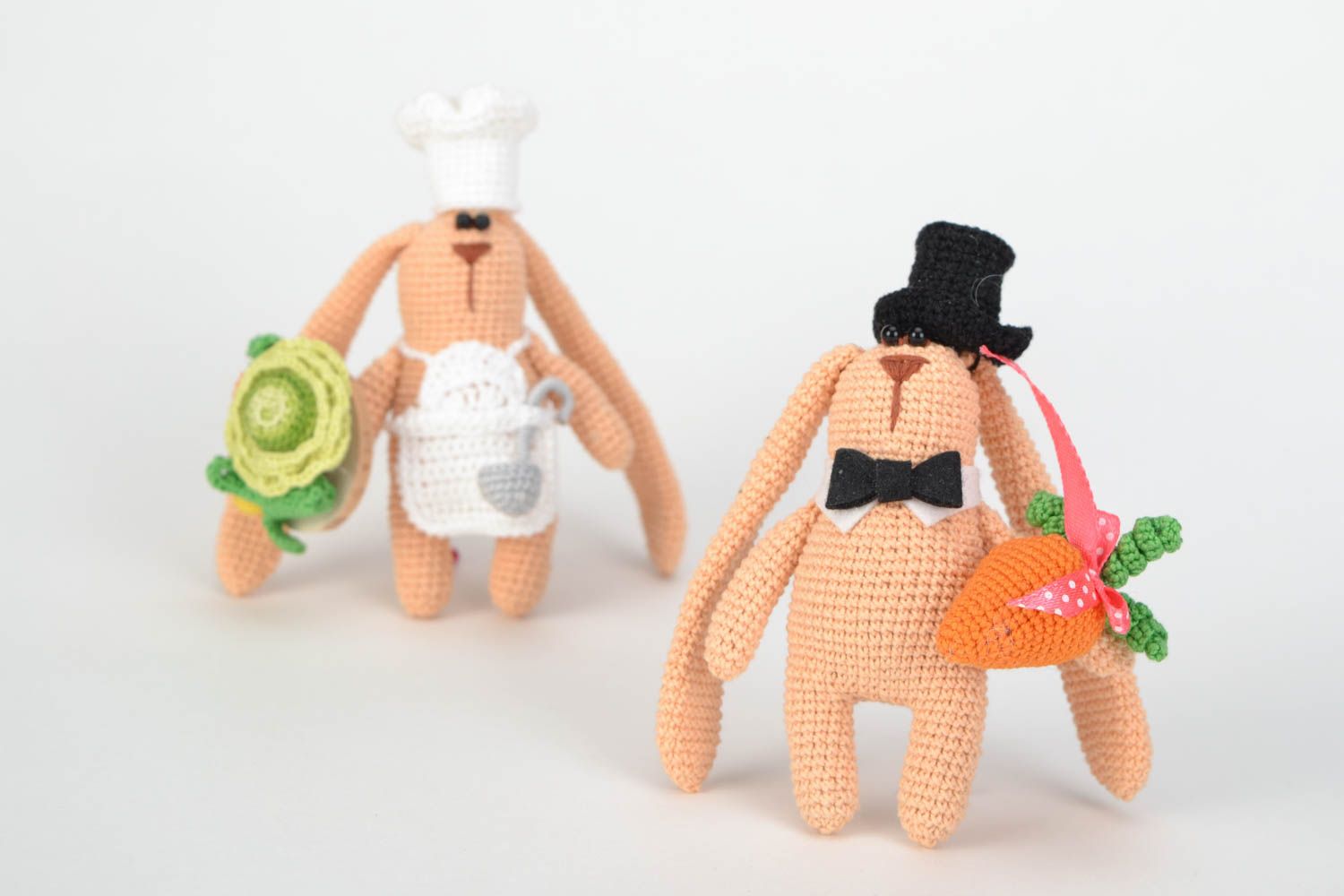 Small handmade crochet soft toy Hare gentleman with carrot photo 1