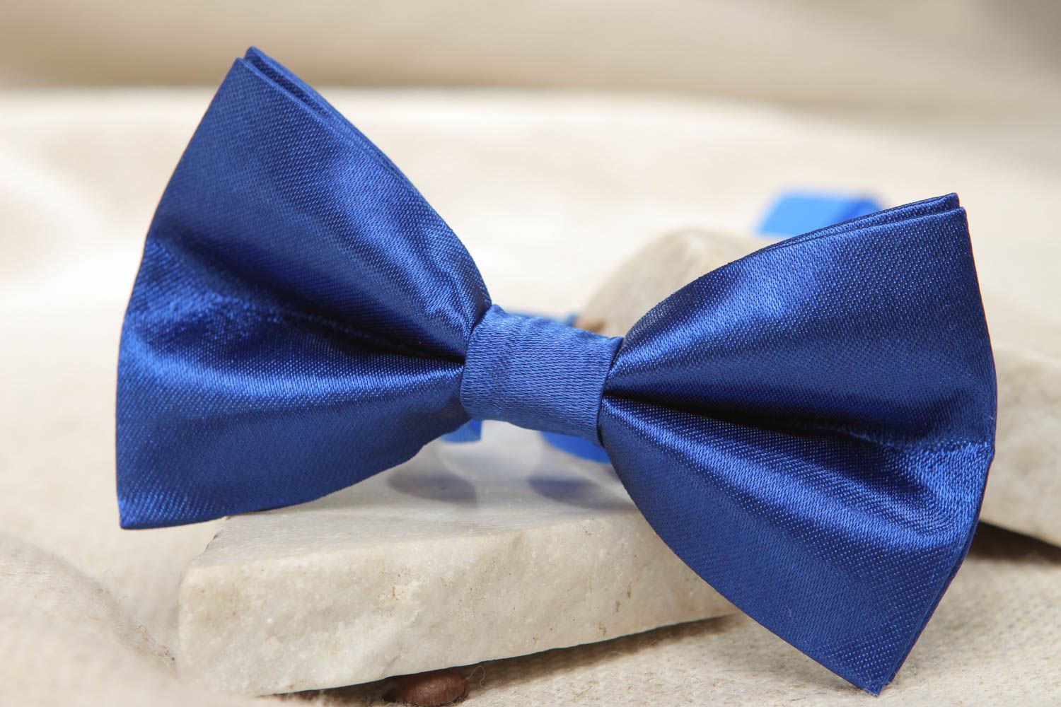 Satin fabric bow tie of blue color photo 5