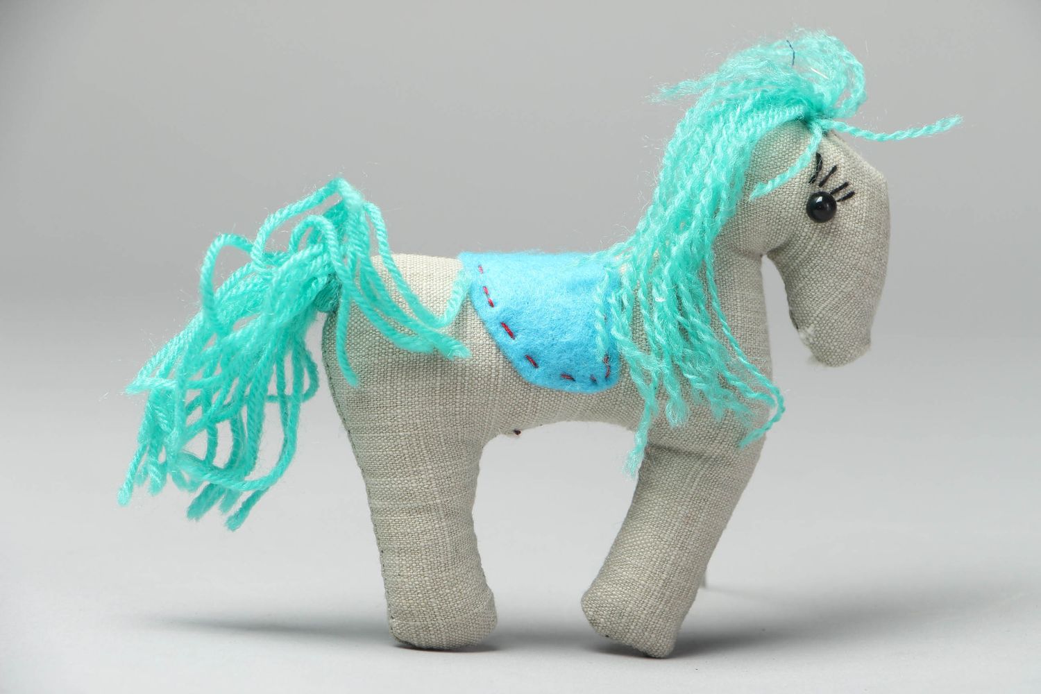 Handmade soft fabric toy Horse with Turquoise Mane photo 1