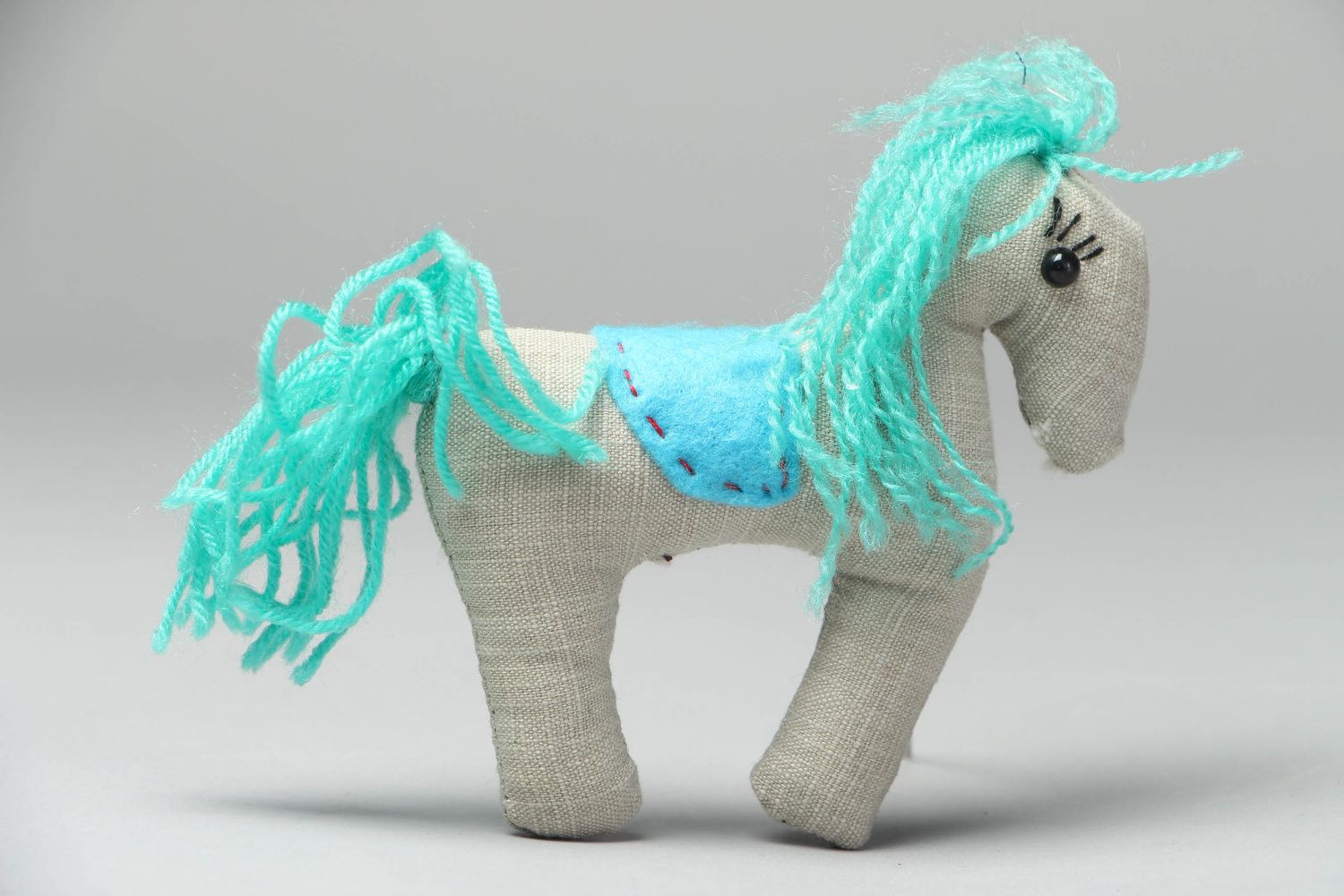 Peluche en tissu Cheval avec crinière turquoise  photo 1