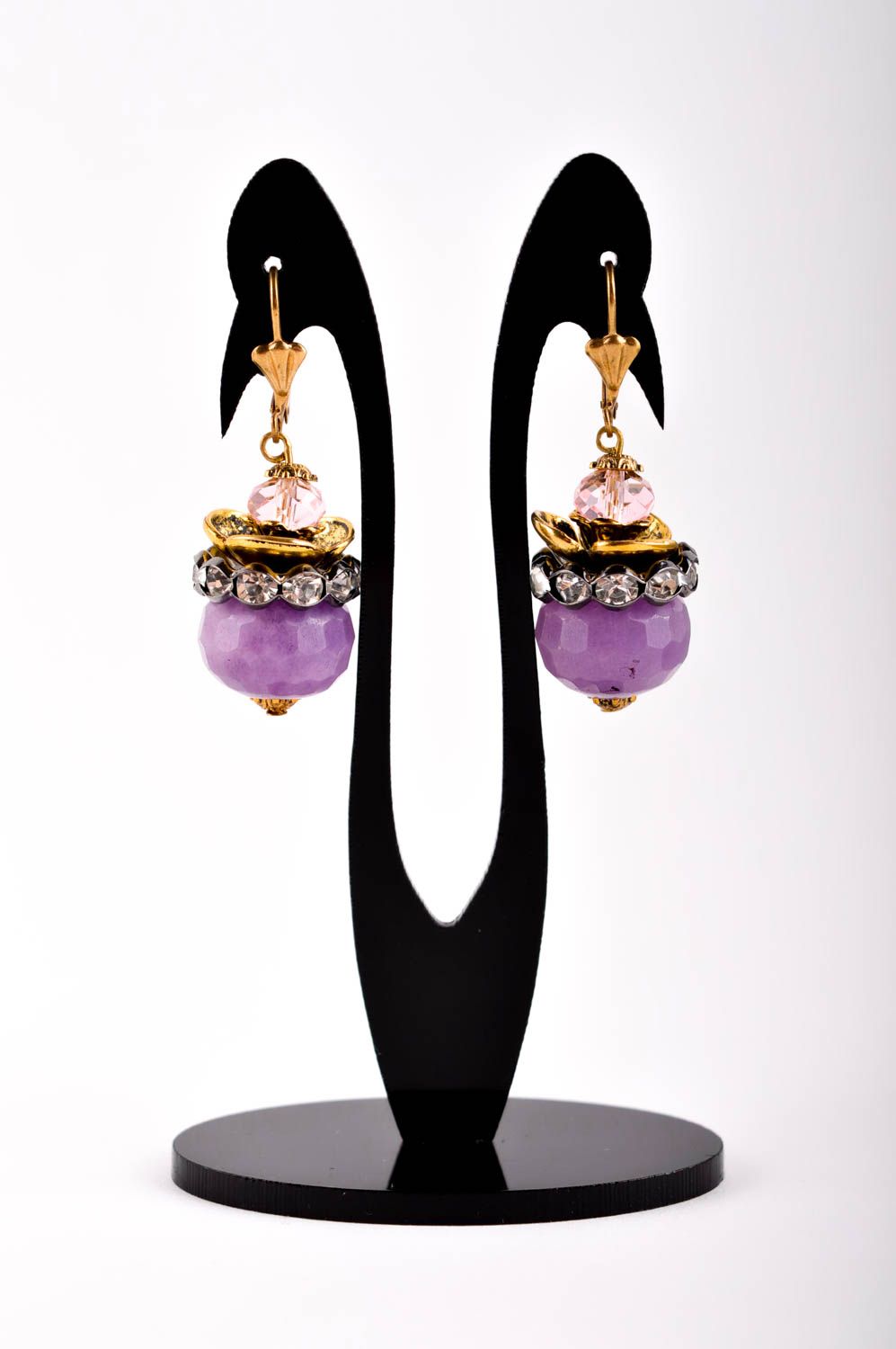 Boucles d'oreilles boules Bijou fait main violettes pierre Accessoire femme photo 2