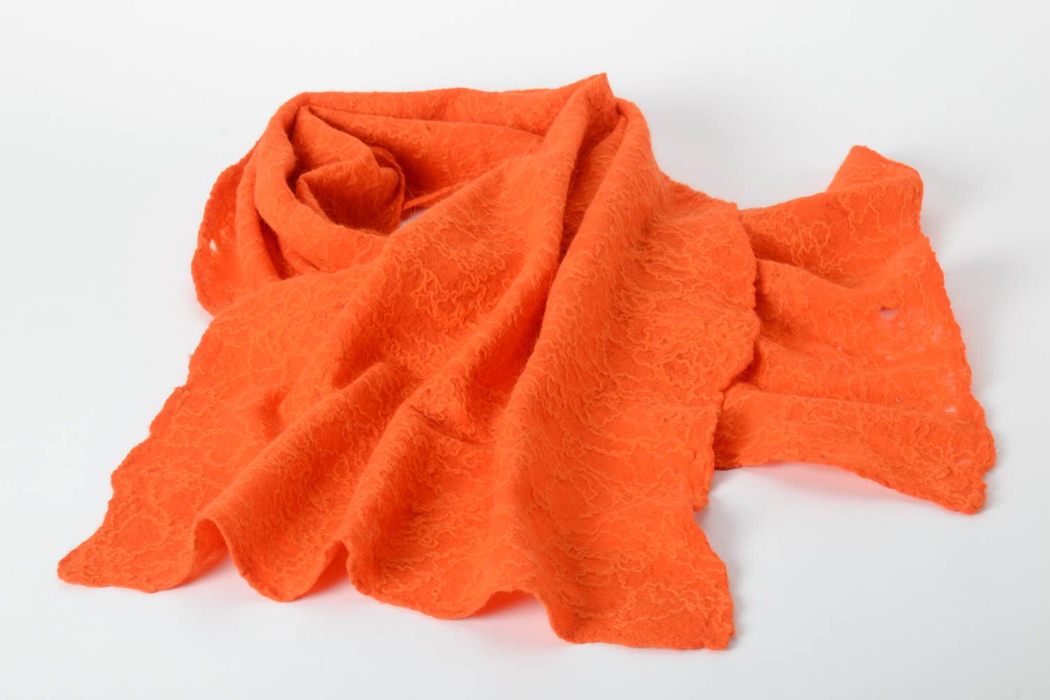 Grand Châle fait main en laine feutrée orange original Vêtement pour femme photo 4