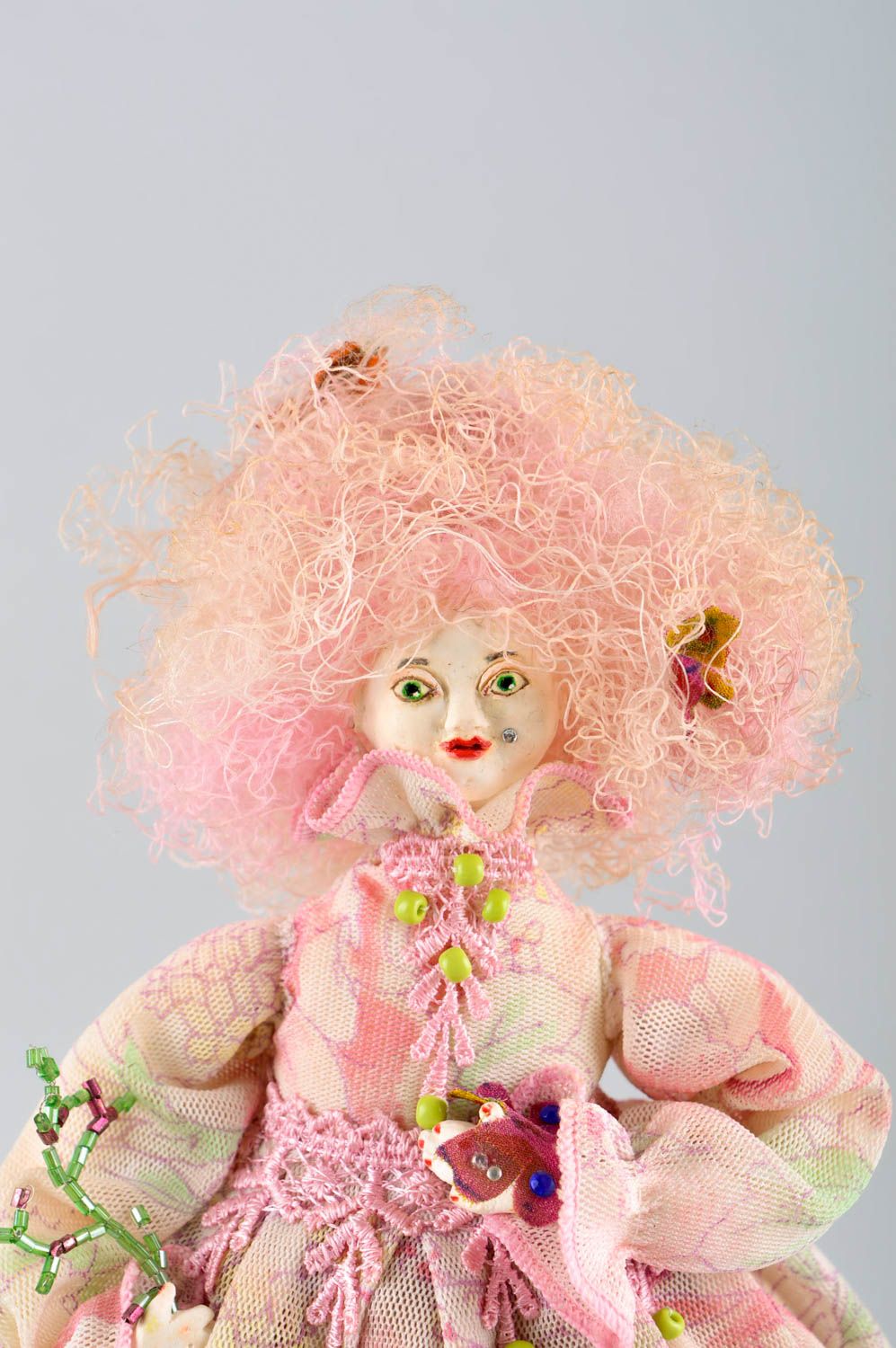 Авторская кукла игрушка ручной работы дизайнерская кукла в розовом платье фото 5