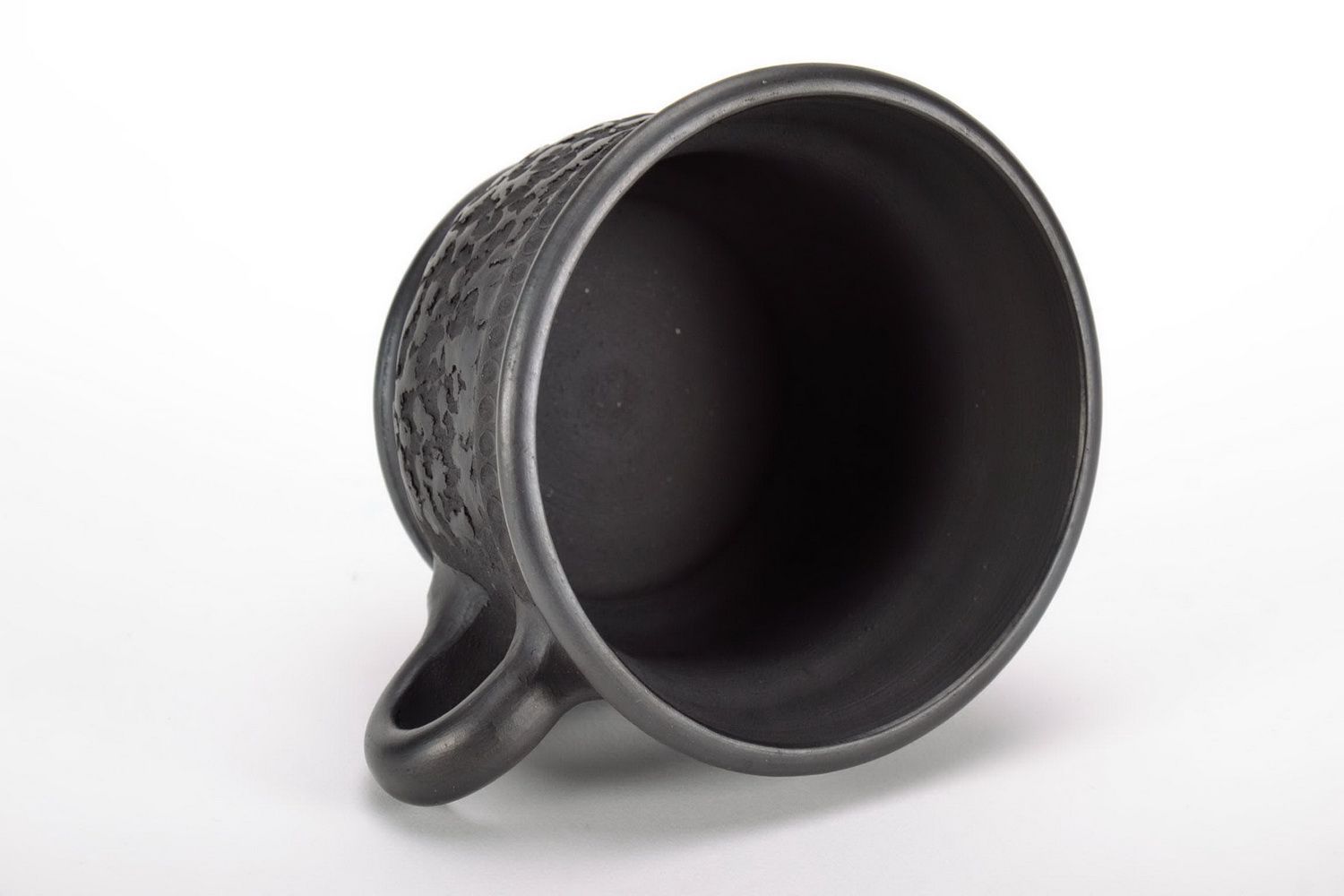 4 oz smoked clay black coffee cup with handle and Ukrainian cozak pattern photo 2