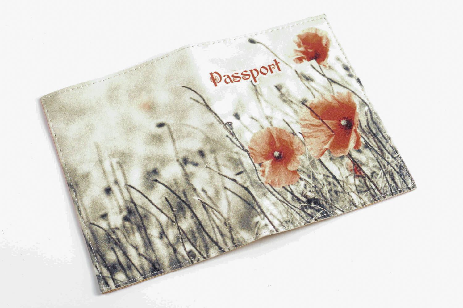 Funda para pasaporte artesanal estuche de cuero con amapolas regalo original foto 5