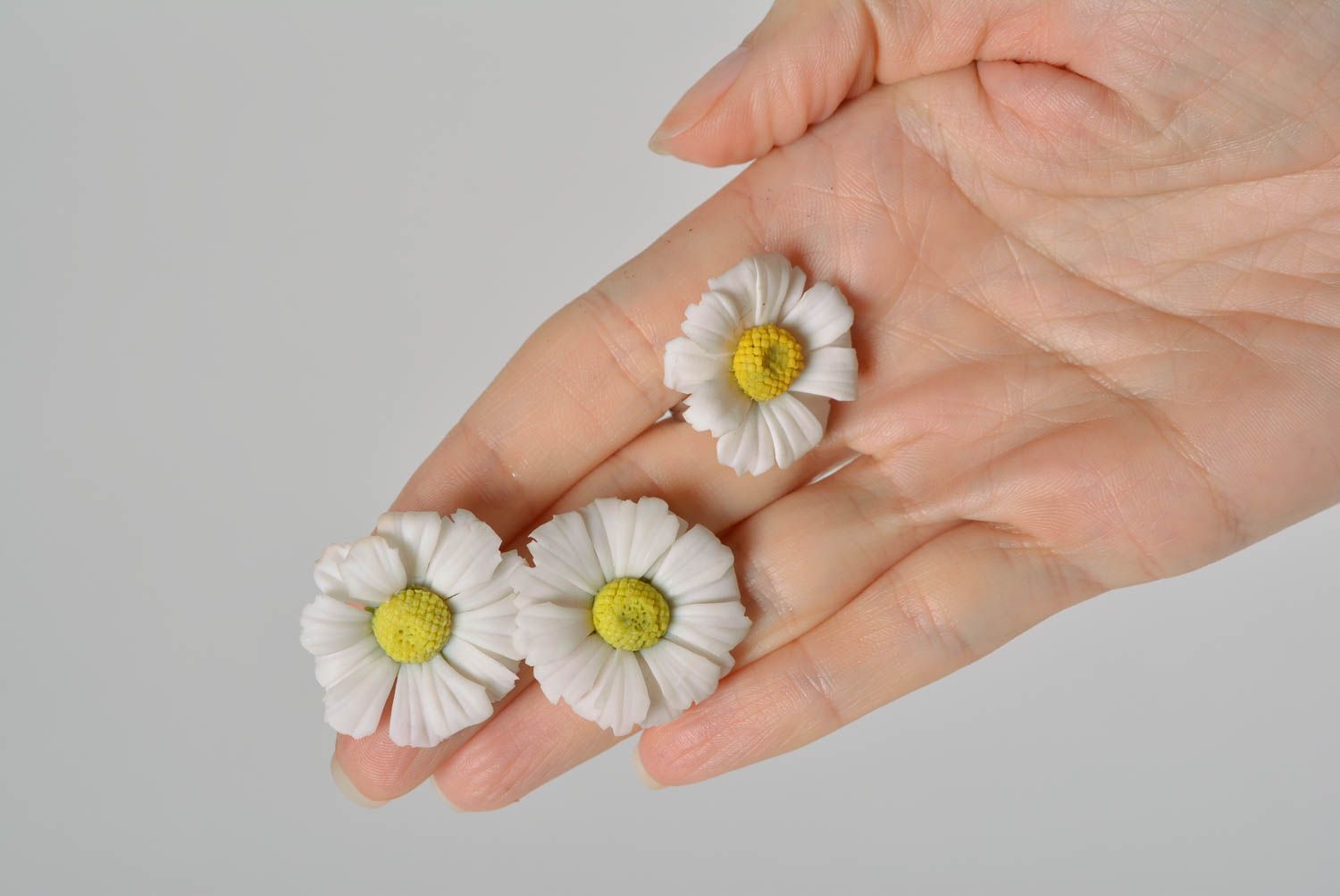 Handmade women's polymer clay flower jewelry set 2 pieces ring and stud earrings photo 5