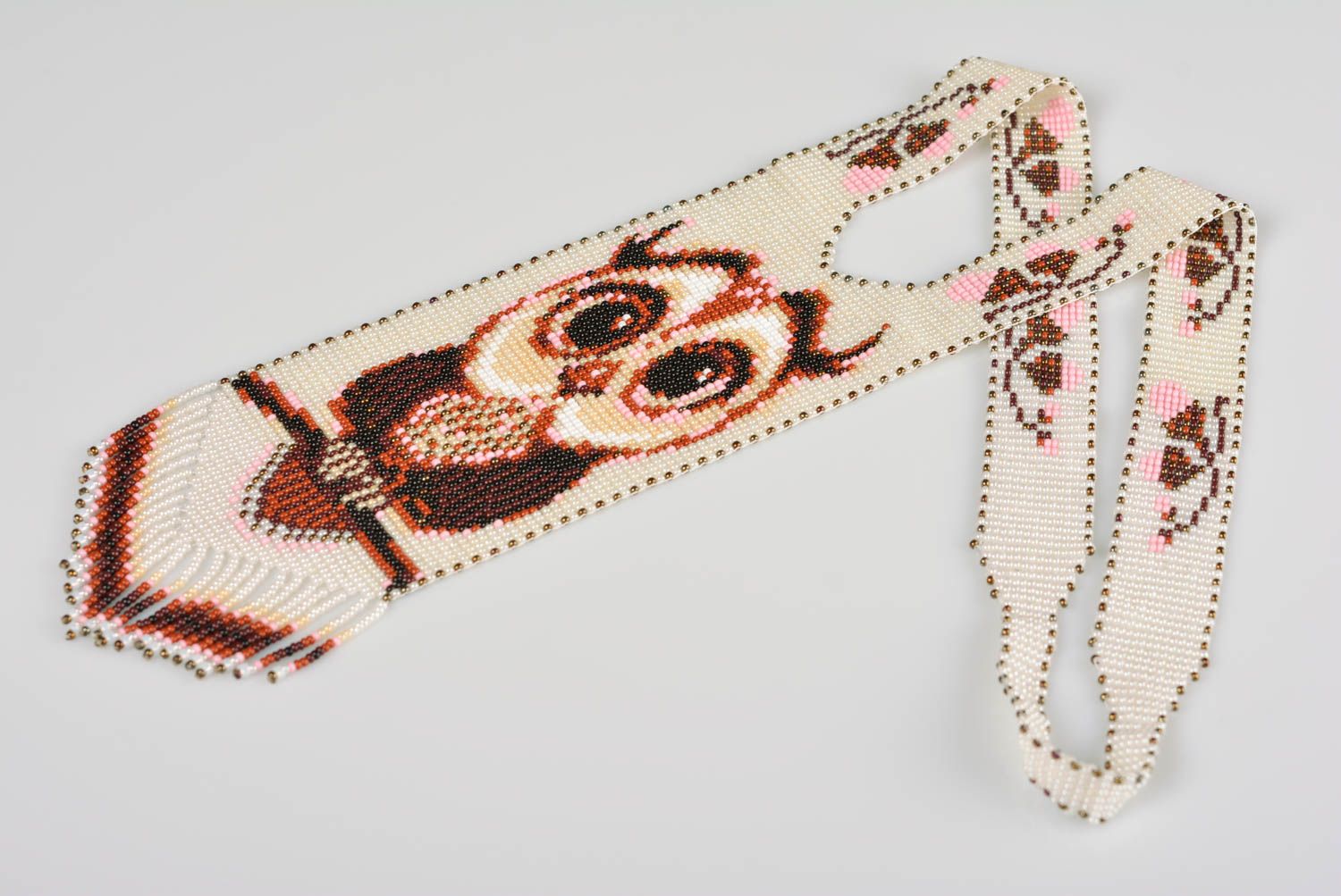 Оригинальный гердан из бисера ручной работы массивное авторское украшение Сова фото 3