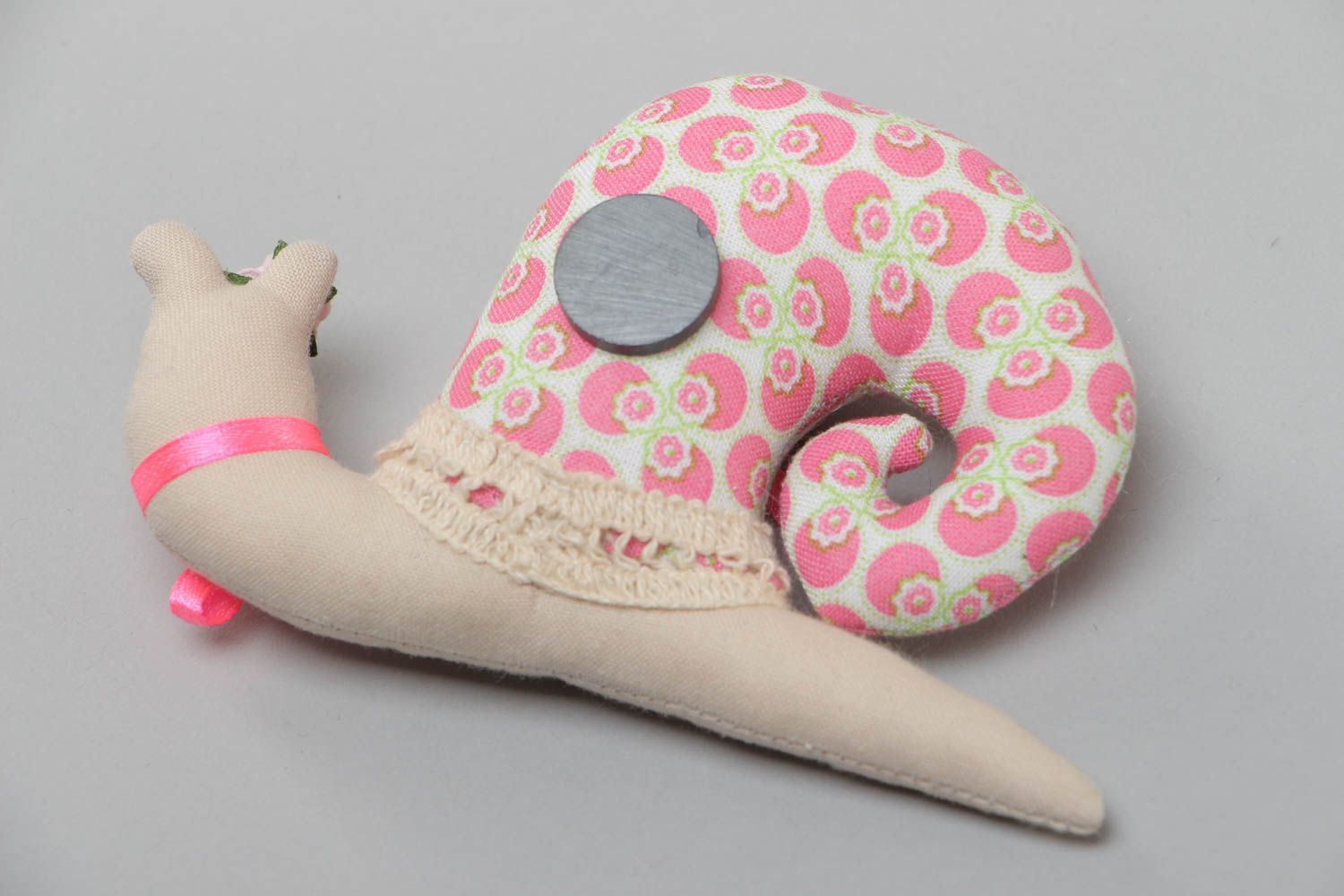 Handmade textile cotton fabric soft fridge magnet toy Snail photo 4