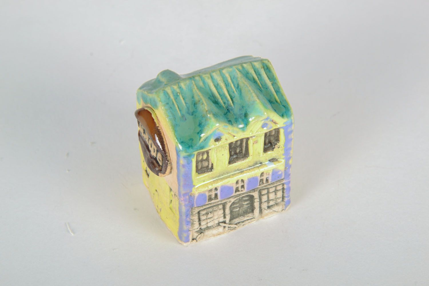 Maisonnette miniature céramique décorative faite main en argile couleur jaune photo 3