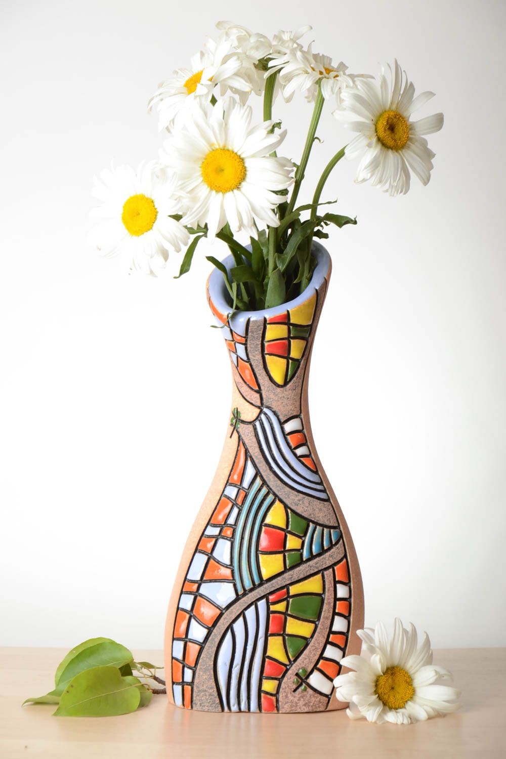 Vase à fleurs céramique Vase fait main multicolore 1.8 l Cadeau pour femme photo 1
