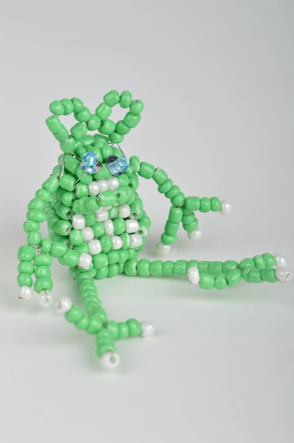 Beautiful handmade designer woven beaded finger puppet toy frog for children photo 2