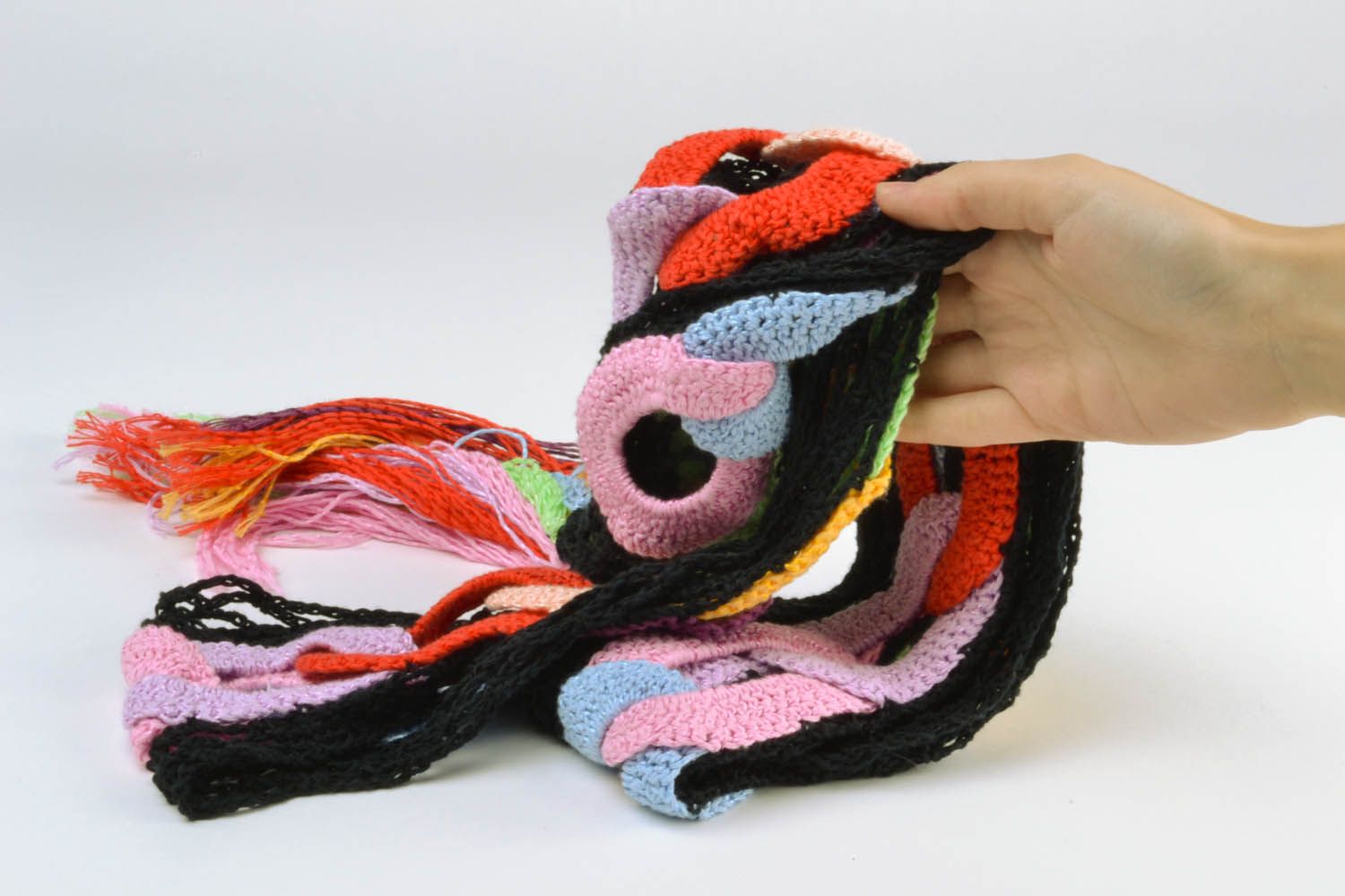 Multi-colored crochet scarf photo 5