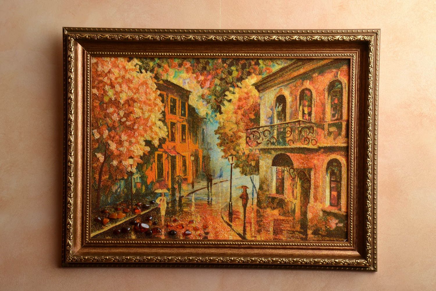 Wall painting made of natural materials City Landscape photo 1