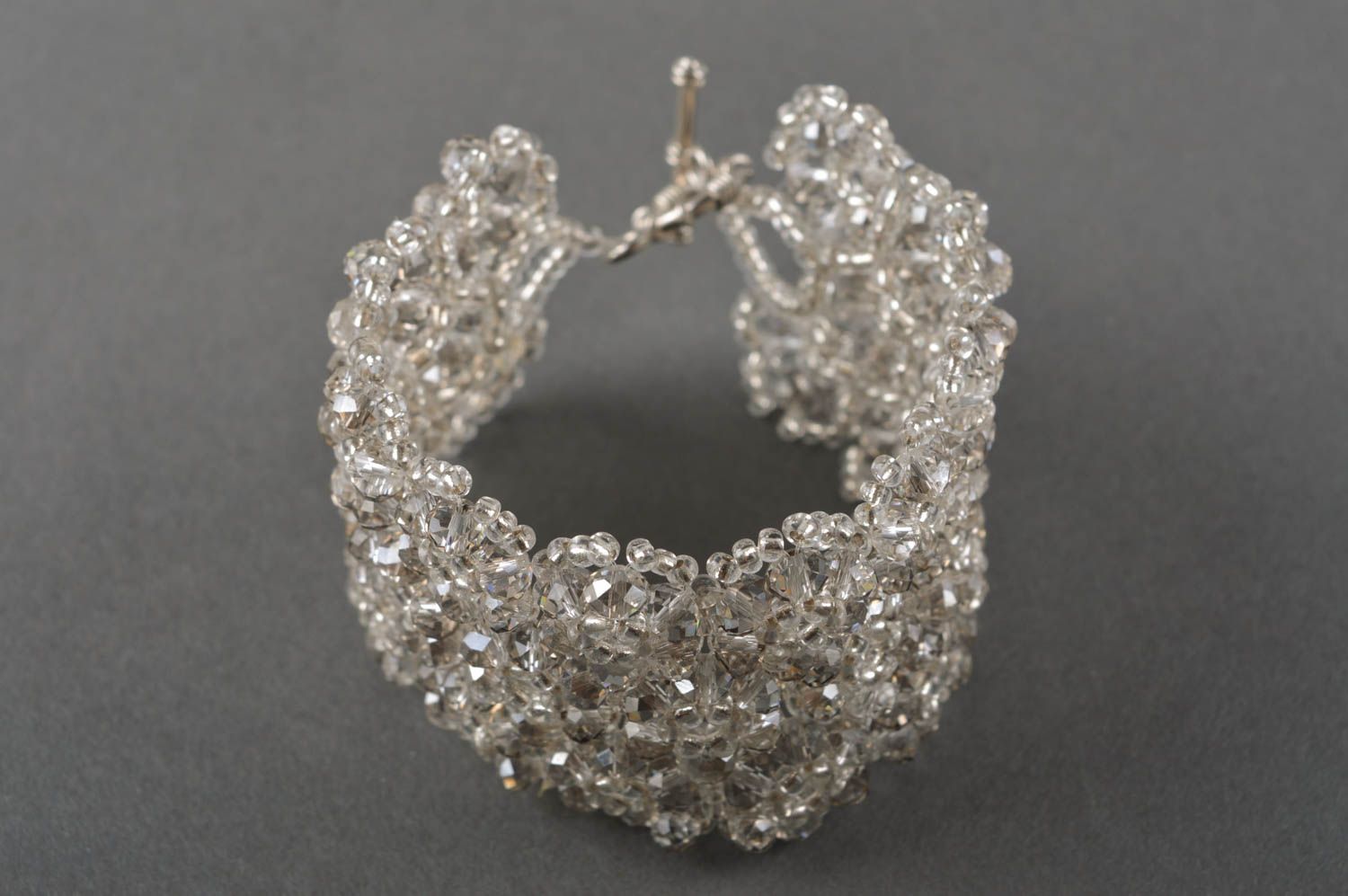 Handmade crystal beaded bracelet wide bracelet made of beads woven bracelet photo 3