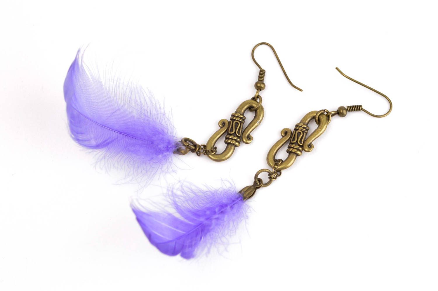 Handmade earrings with charms long feather earrings unusual jewelry gift ideas photo 1