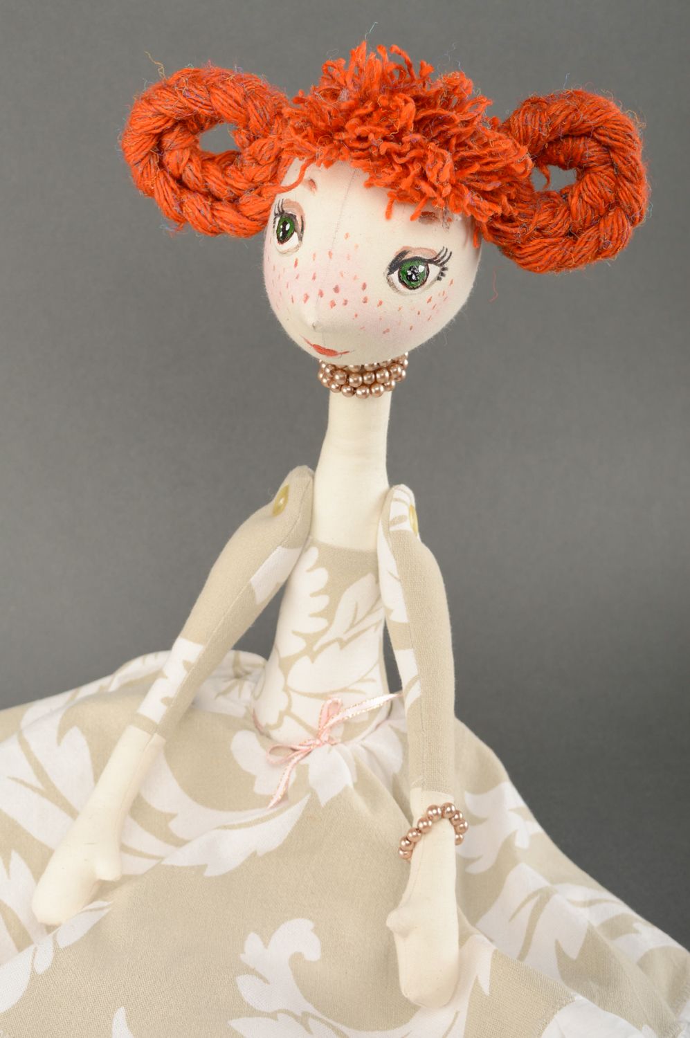 Кукла ручной работы в красивом платье текстильная рыжеволосая фото 4