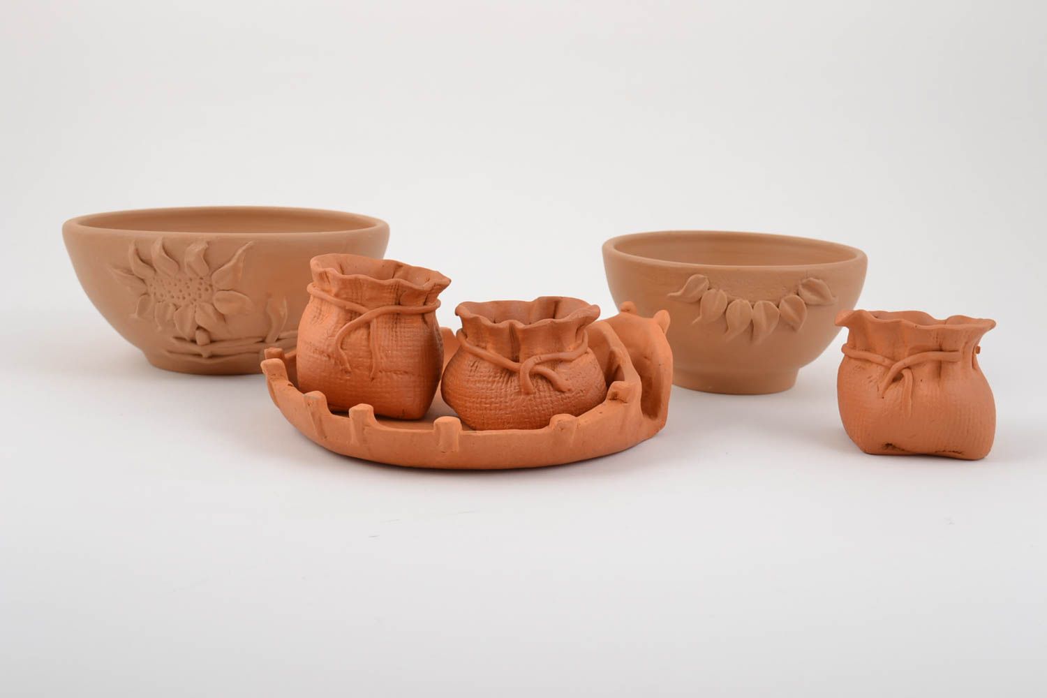 Ceramic set of handmade pottery pots 75 ml bowls 500 and 400 ml photo 2