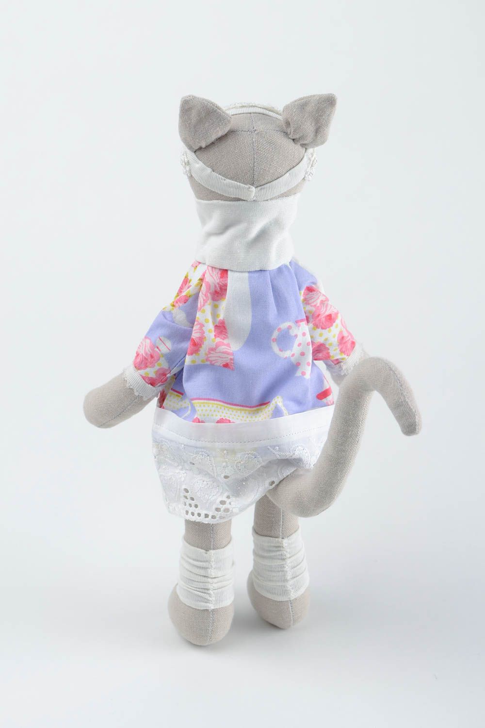 Poupée Chat en tissu coton lin Peluche faite main originale Cadeau pour enfant photo 5