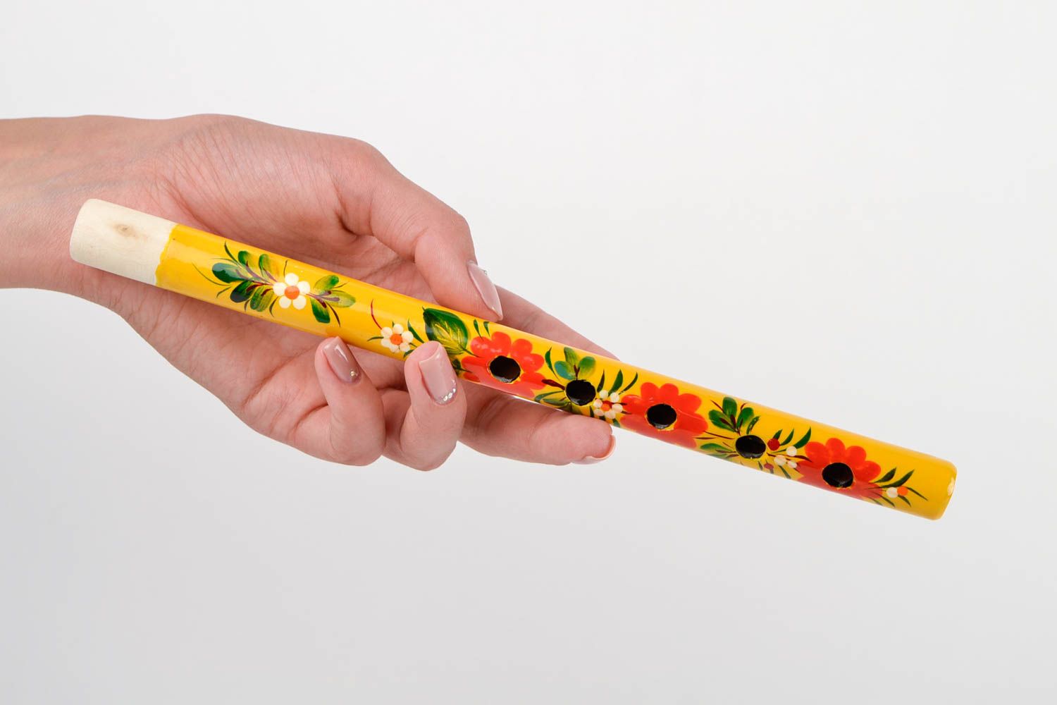 Sopilka Instrument à vent fait main jaune avec peinture ethnique Cadeau enfant photo 2