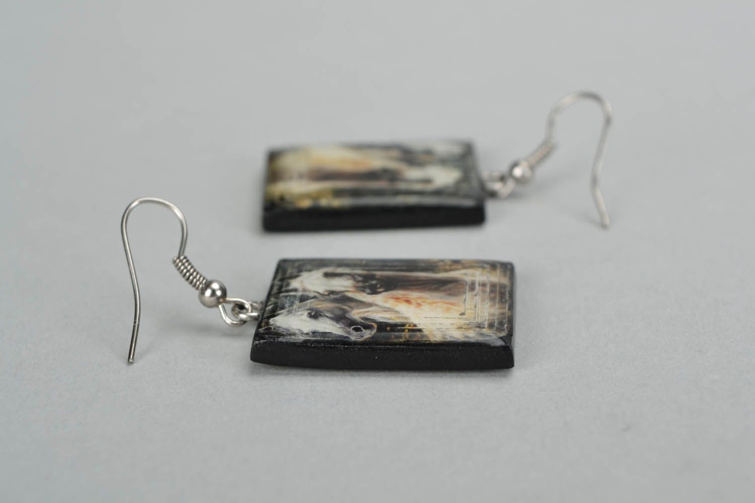 Polymer clay earrings White Horses photo 2