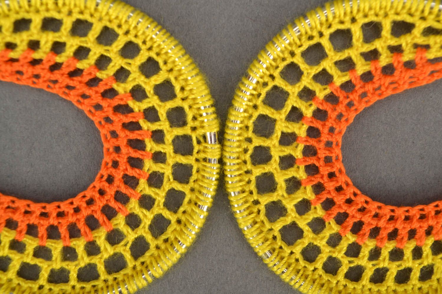 Round crochet earrings Yellow photo 4