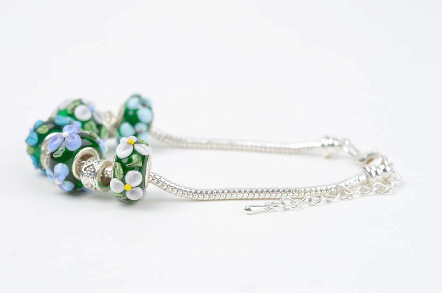 Браслет ручной работы стеклянное украшение лэмпворк женский браслет зеленый фото 3