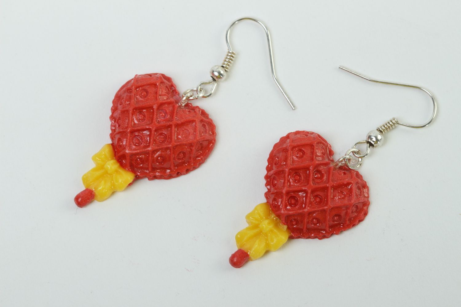 Handmade heart earrings plastic dangling earrings designer accessories photo 2