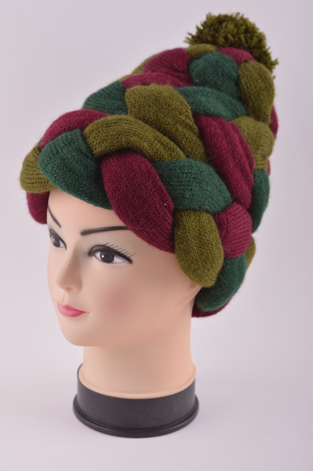 Bonnet tricoté fait main Bonnet original vert-violet chaud Accessoire femme photo 2