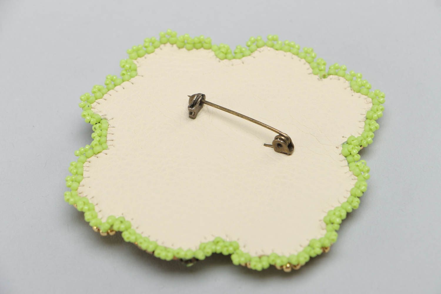 Handmade bracelet embroidered with beads and Czech crystals in green color palette photo 4