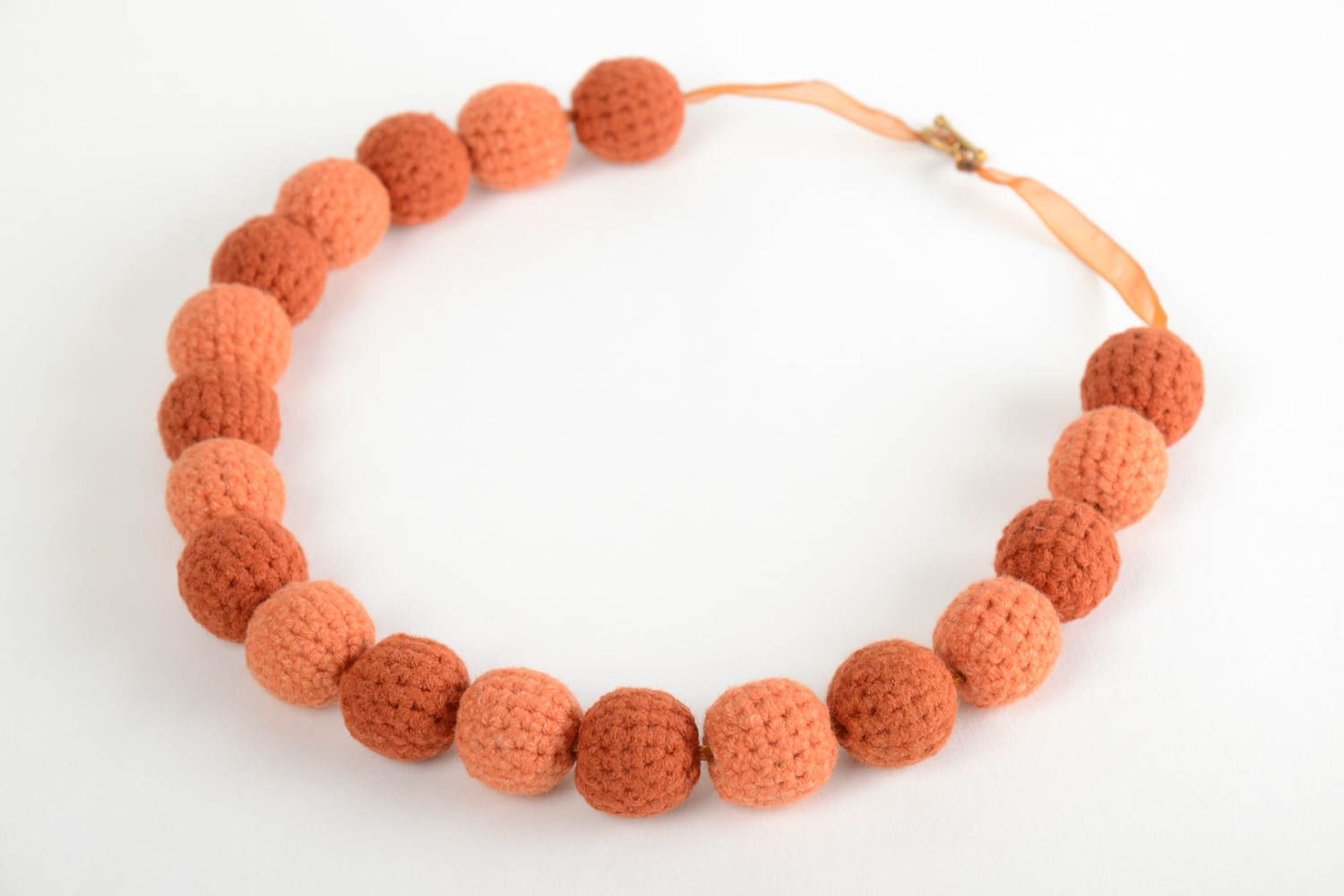Handmade women's massive brown crochet ball necklace designer jewelry photo 3