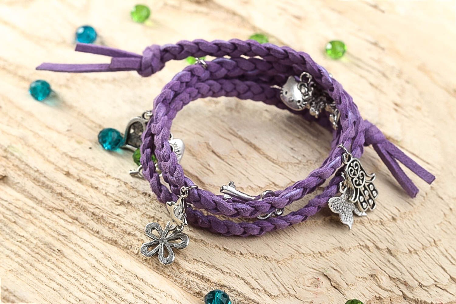 Bracelet textile violet Bijou fait main pièces métalliques Accessoire femme photo 1