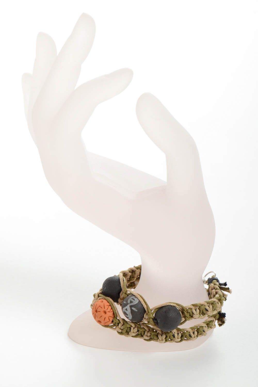 Set of 2 handmade woven bracelets with clay beads ceramic bracelets gift ideas photo 3
