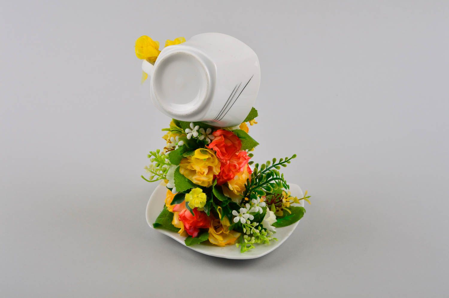 Topiario artificial taza con flores elemento decorativo regalo original foto 5