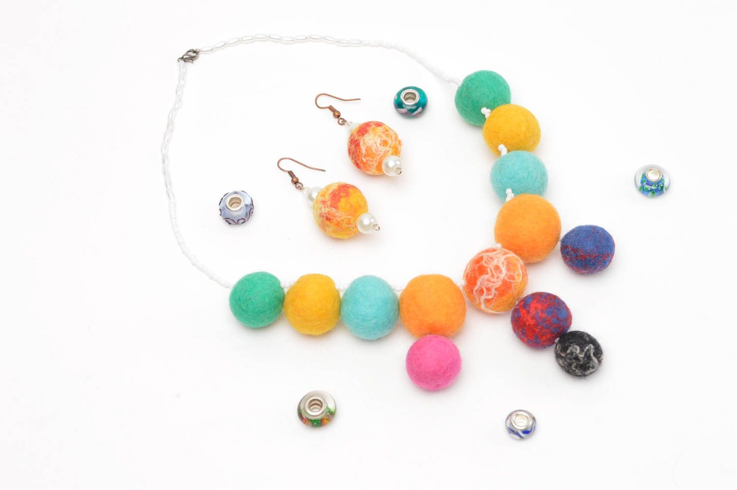 Handmade jewelry designer accessory wool necklace wool earrings gift ideas photo 2