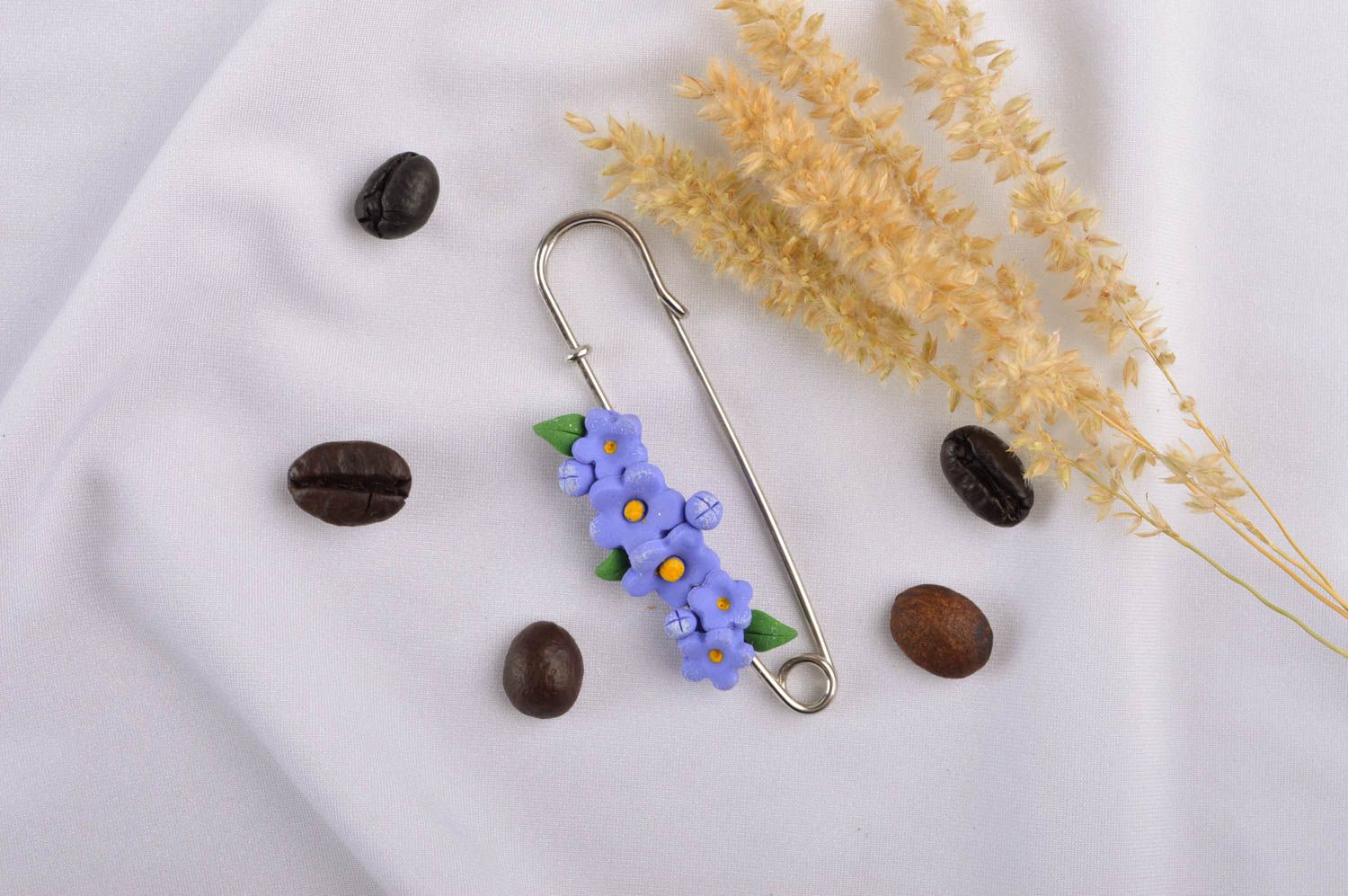 Handmade elegant flower brooch unusual brooch made of clay stylish jewelry photo 1