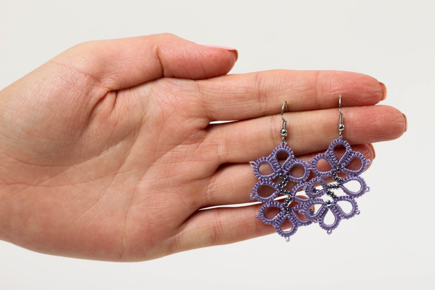 Beautiful handmade tatting earrings woven earrings textile earrings gift ideas photo 5