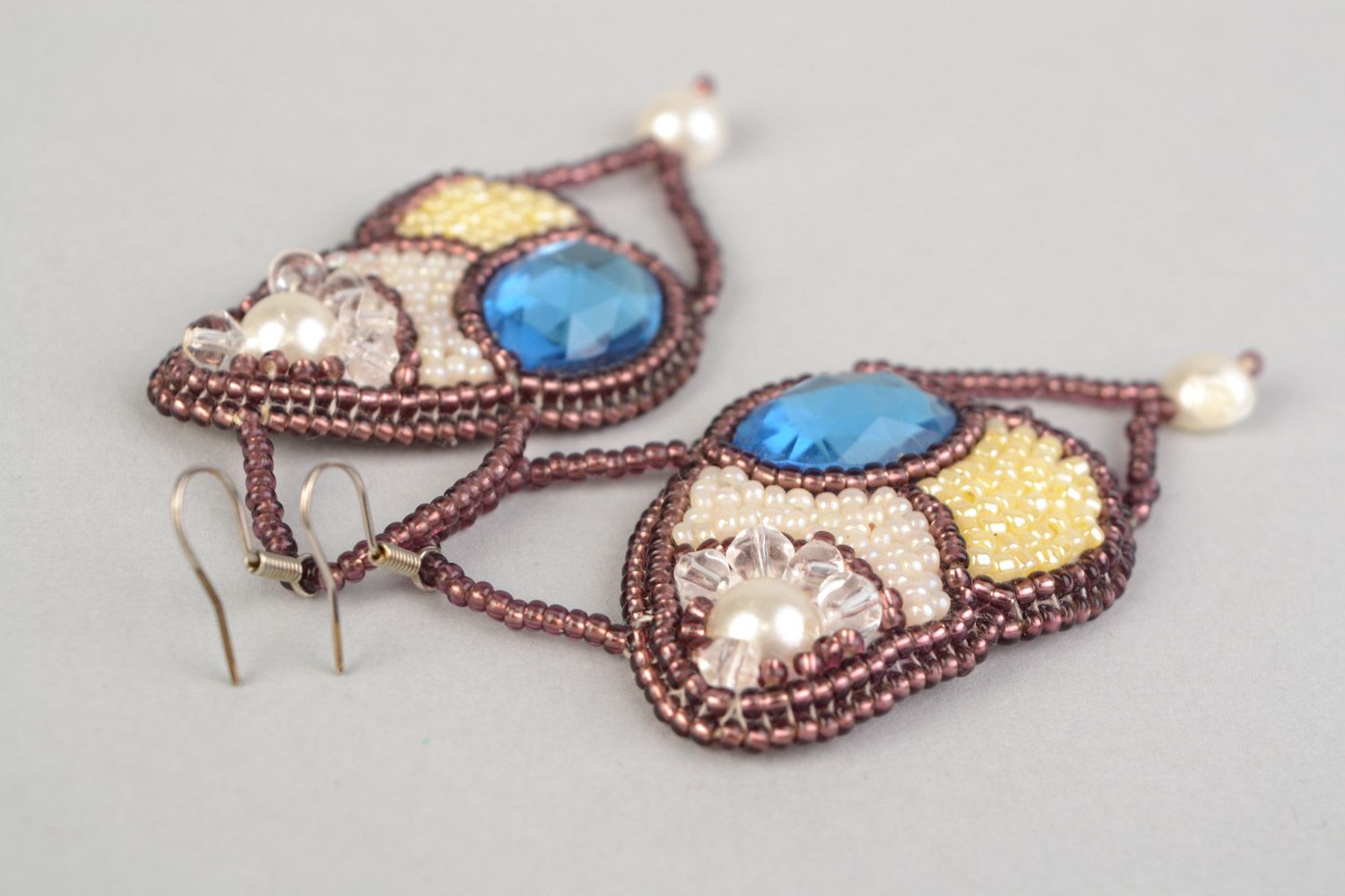 Handmade evening massive earrings made of Czech beads Butterfly Wings photo 5