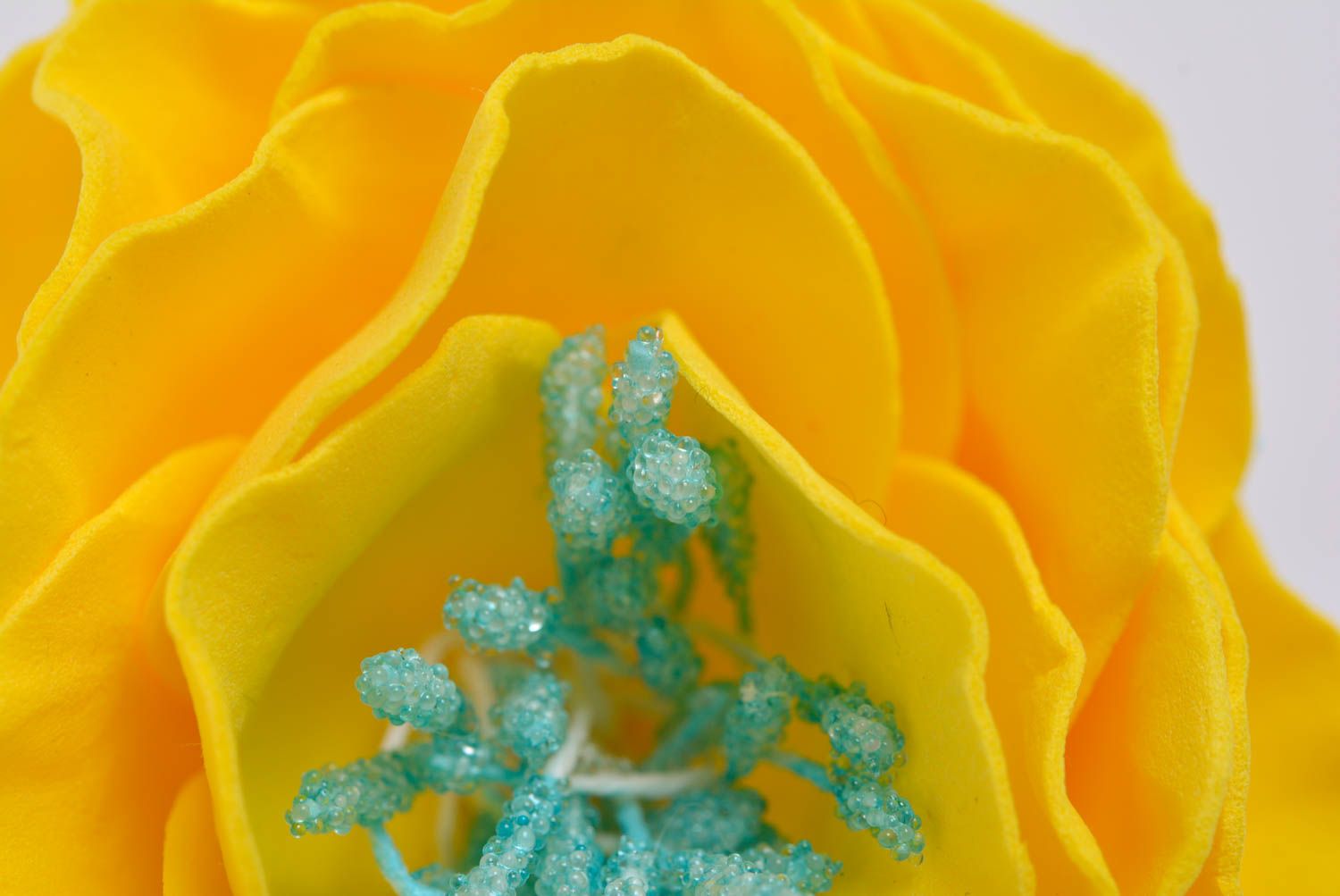 Handmade designer elastic hair band with volume yellow flower made of foamiran photo 2