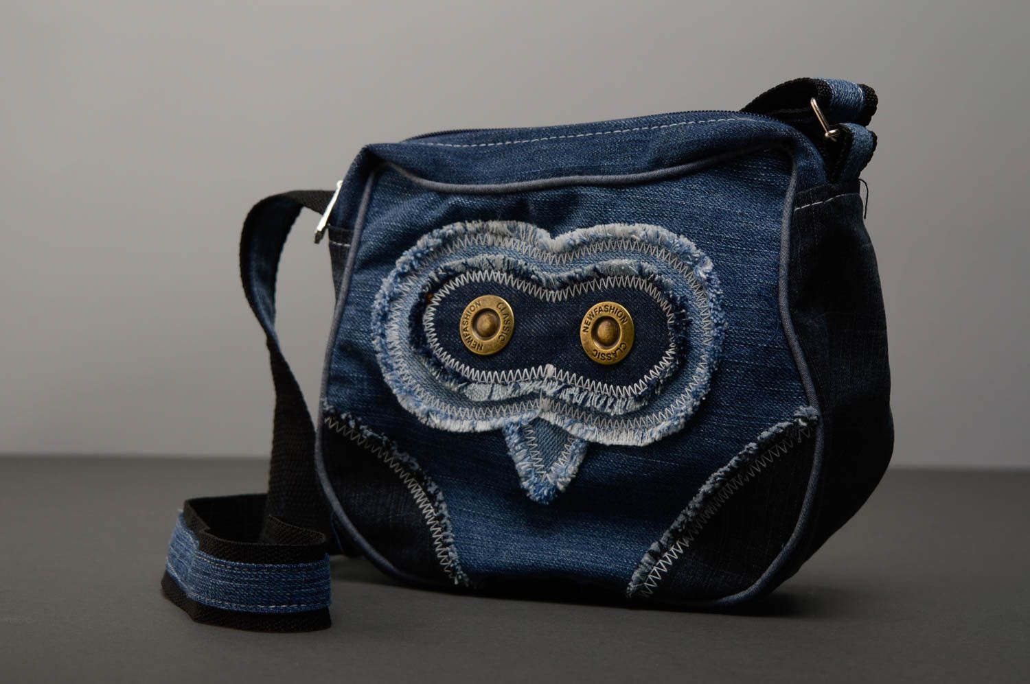 Unusual denim shoulder bag Owl photo 1
