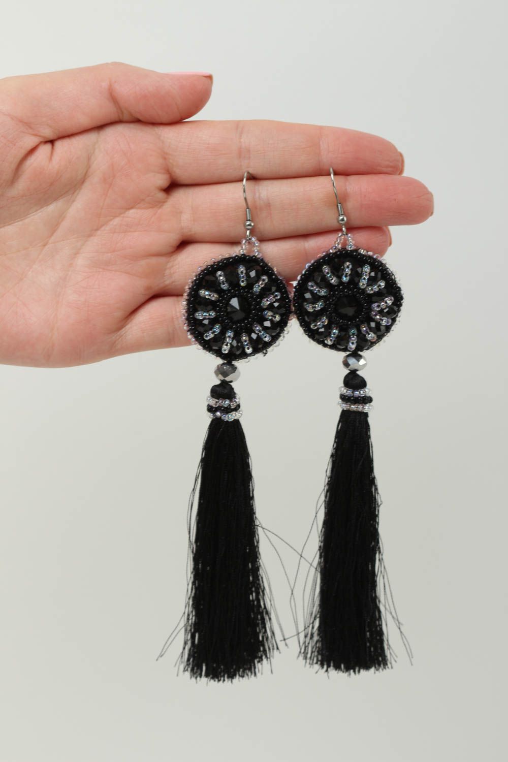 Long earrings handmade evening earrings fashion jewelry black earrings for girls photo 5