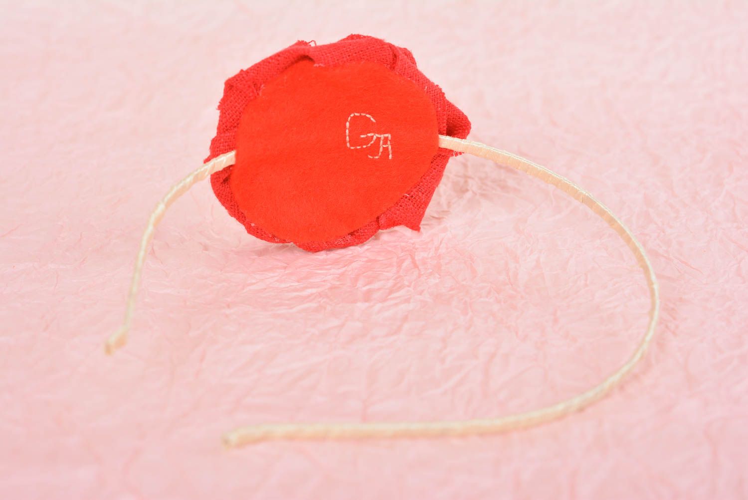 Аксессуар для волос handmade обруч на голову женский аксессуар с красным цветком фото 5