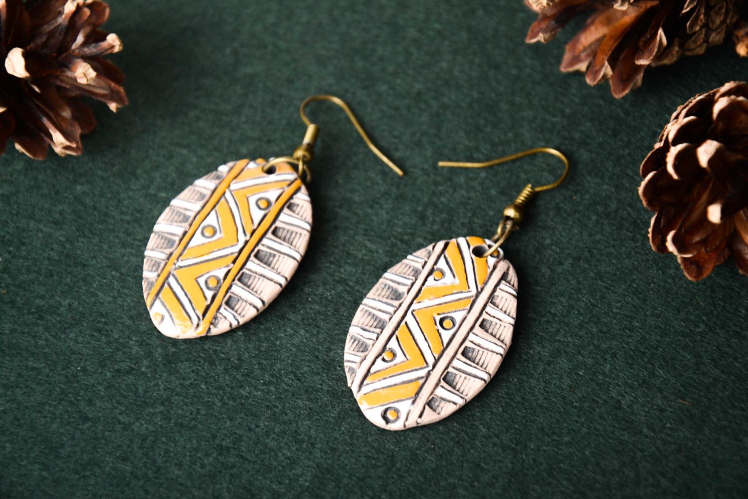 Handmade ethnic accessories ceramic earrings with pattern beautiful earrings  photo 1