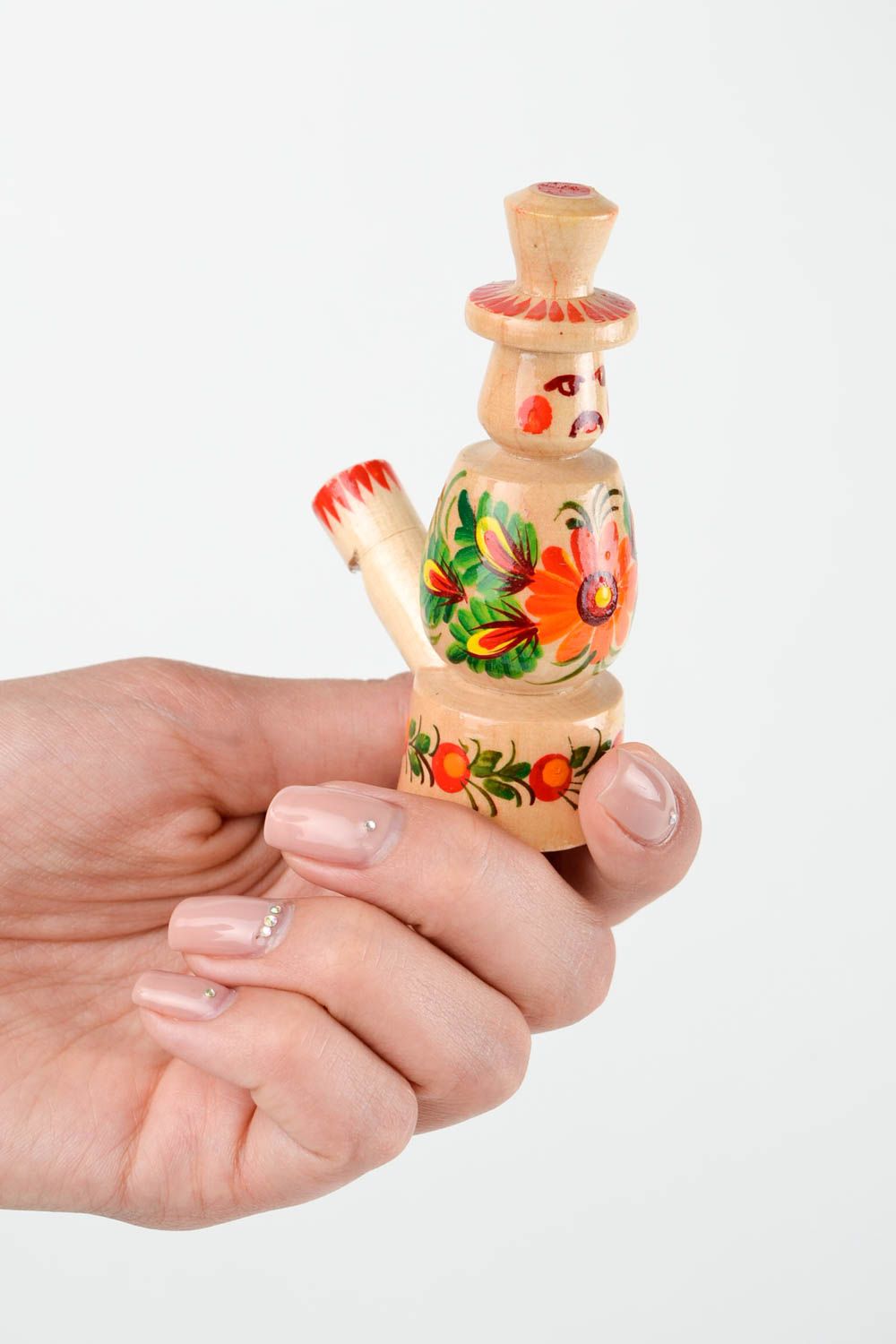 Сувенир из дерева ручной работы игрушка свистулька подарок ребенку расписной фото 2