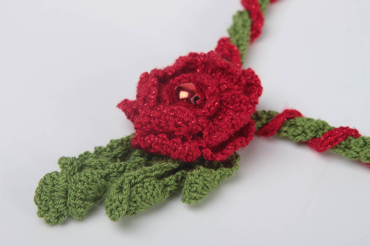 Unusual red pendant gift crocheted textile pendant stylish female jewelry photo 4