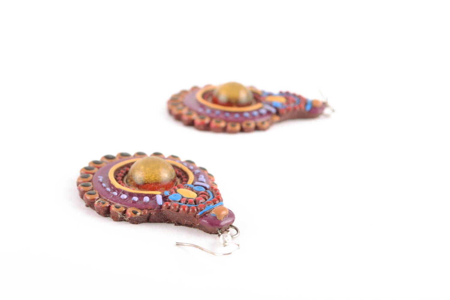 Belles boucles d'oreilles artisanales faites main style indien de pâte polymère photo 5