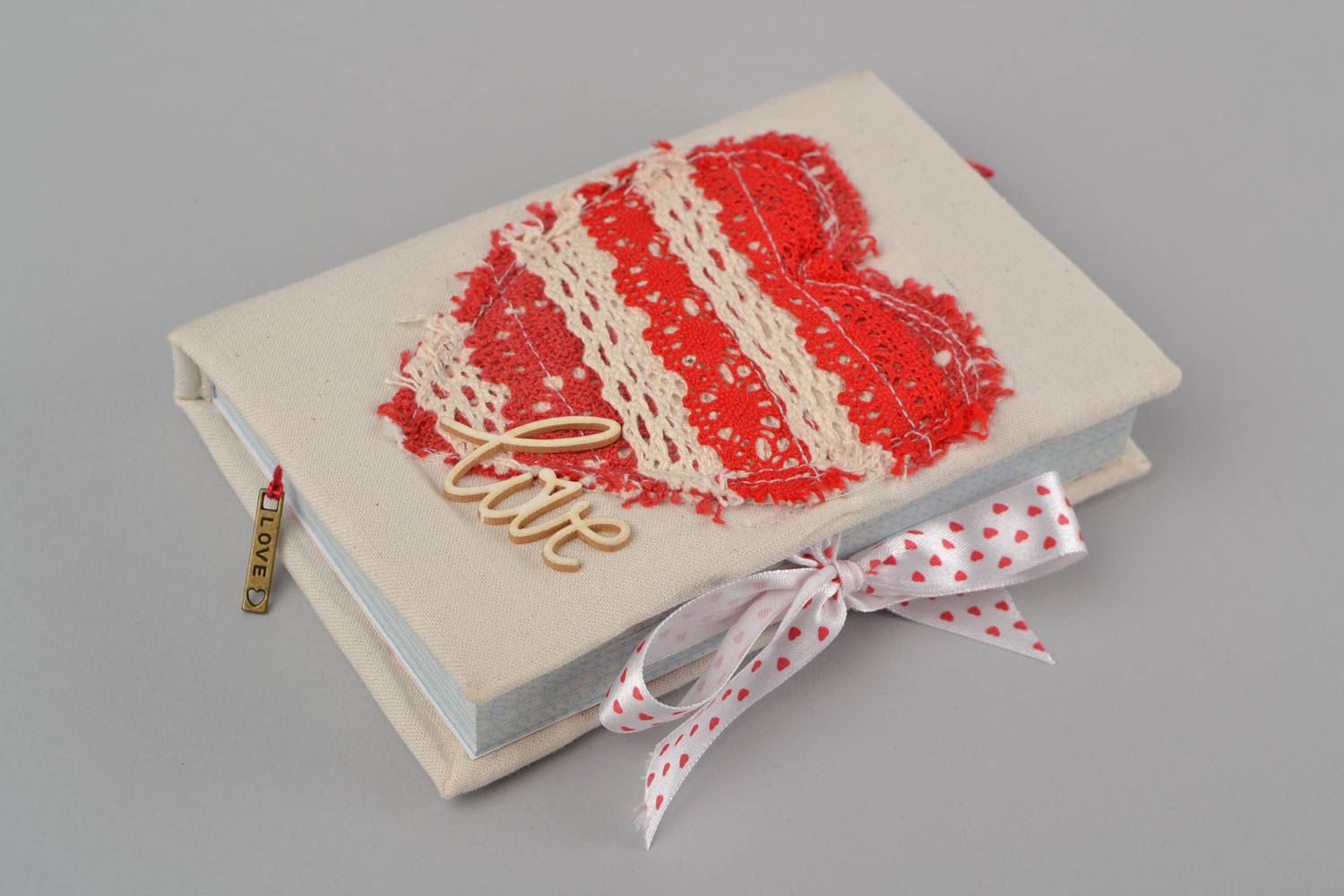Cuaderno de notas artesanal con tapa de tela con corazón rojo hermoso 90 páginas foto 3